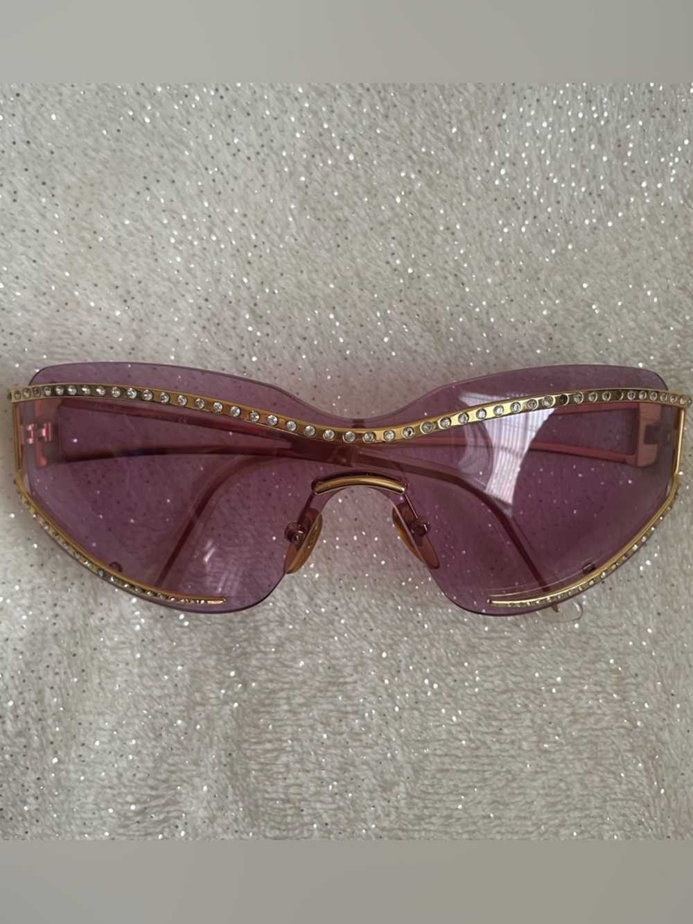 Vintage y2k Salvatore Ferragamo Pink Purple Bejeweled Gold Rimmed Sunglasses ✨💕